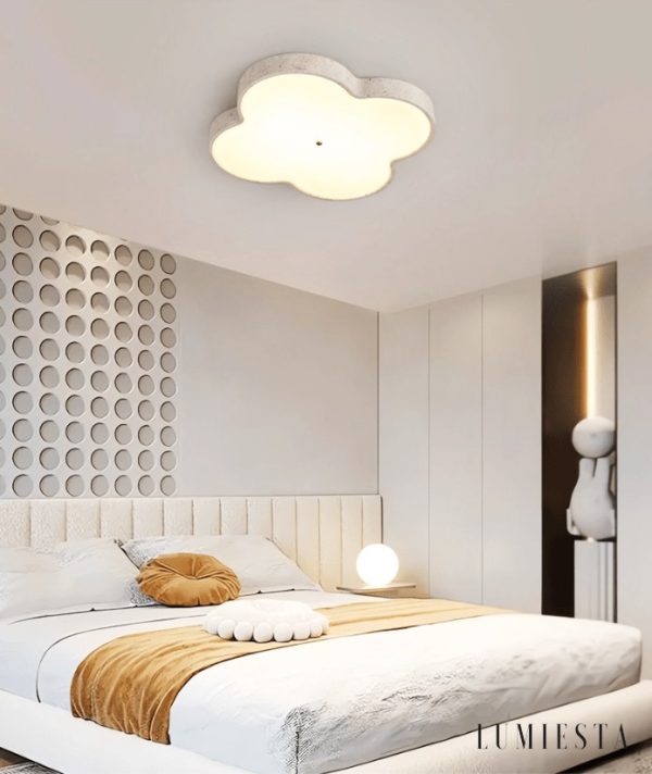 Chmurovia - Lampa sufitowa trawertynowa, żółto-biała, do salonu, Ø36/53 cm