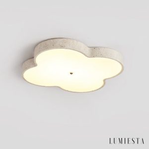 Chmurovia - Lampa sufitowa trawertynowa, żółto-biała, do salonu, Ø36/53 cm