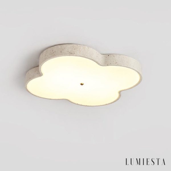 Chmurovia - Lampa sufitowa trawertynowa, żółto-biała, do salonu, Ø36/53 cm