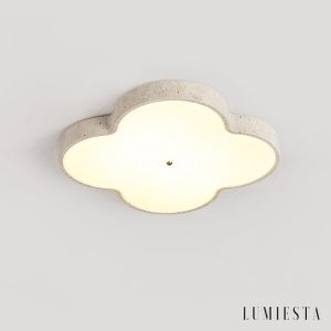 Chmurovia - Lampa sufitowa trawertynowa, żółto-biała, do salonu, Ø36/53 cm