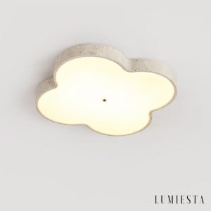 Chmurovia - Lampa sufitowa trawertynowa, żółto-biała, do salonu, Ø36/53 cm