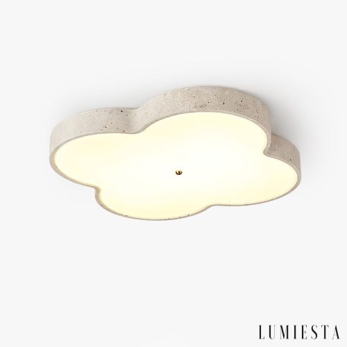 Chmurovia - Lampa sufitowa trawertynowa, żółto-biała, do salonu, Ø36/53 cm