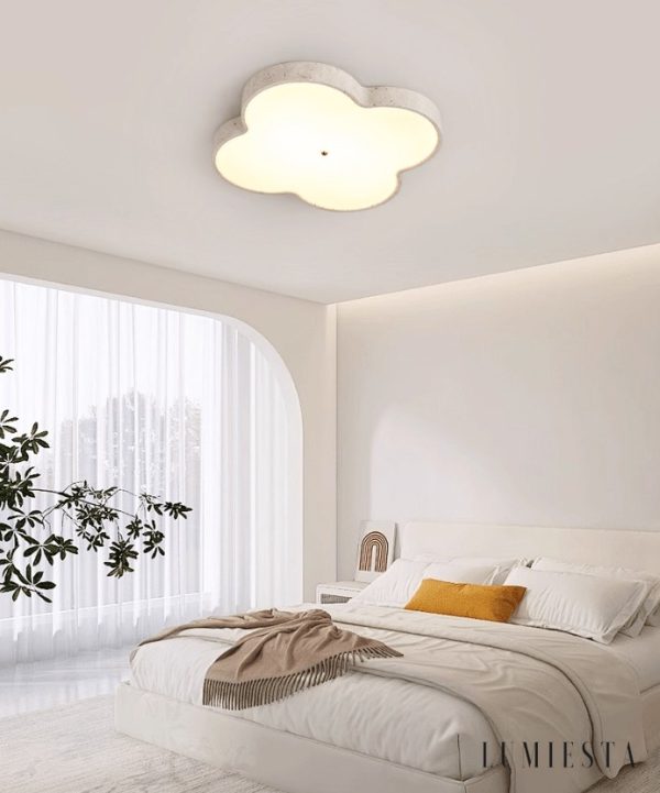 Chmurovia - Lampa sufitowa trawertynowa, żółto-biała, do salonu, Ø36/53 cm