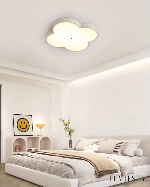 Chmurovia - Lampa sufitowa trawertynowa, żółto-biała, do salonu, Ø36/53 cm