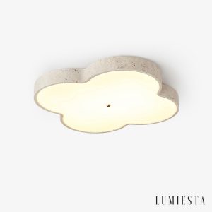 Chmurovia - Lampa sufitowa trawertynowa, żółto-biała, do salonu, Ø36/53 cm