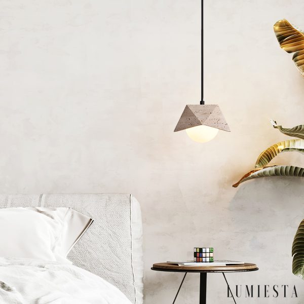 Coimbris - Lampa wisząca trawertynowa, żółto-biała, nad stół, Ø18x9 cm