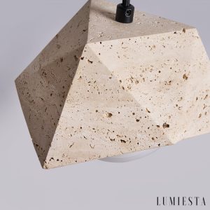 Coimbris - Lampa wisząca trawertynowa, żółto-biała, nad stół, Ø18x9 cm