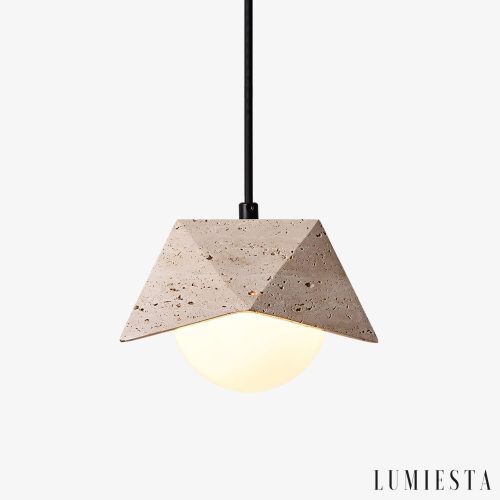 Coimbris - Travertine pendant lamp, yellow-white, for over the table, Ø18x9 cm