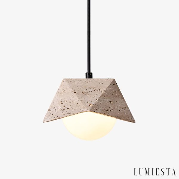 Coimbris - Travertine pendant lamp, yellow-white, for over the table, Ø18x9 cm