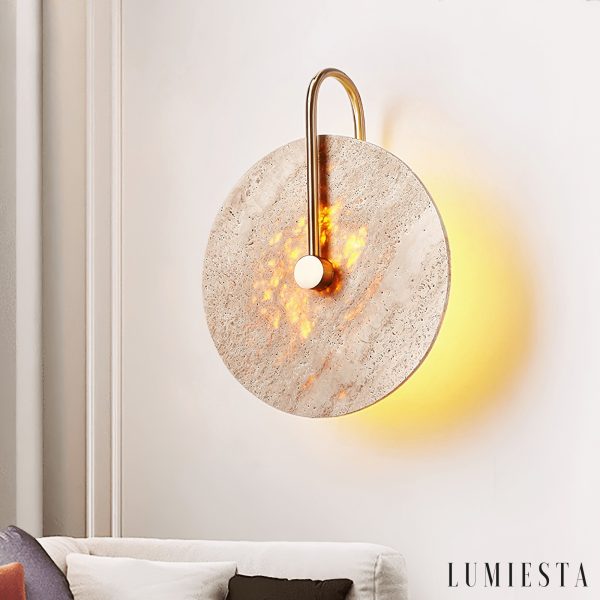 Cordovia - Lampa wisząca travertynowa, złota do salonu i jadalni, Ø25 x 32 cm