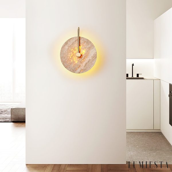 Cordovia - Lampa wisząca travertynowa, złota do salonu i jadalni, Ø25 x 32 cm