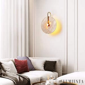 Cordovia - Lampa wisząca travertynowa, złota do salonu i jadalni, Ø25 x 32 cm