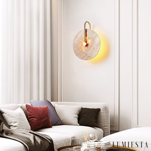 Cordovia - Lampa wisząca travertynowa, złota do salonu i jadalni, Ø25 x 32 cm