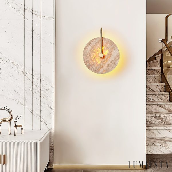 Cordovia - Lampa wisząca travertynowa, złota do salonu i jadalni, Ø25 x 32 cm