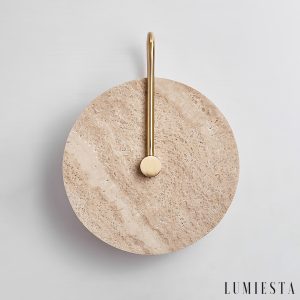 Cordovia - Lampa wisząca travertynowa, złota do salonu i jadalni, Ø25 x 32 cm