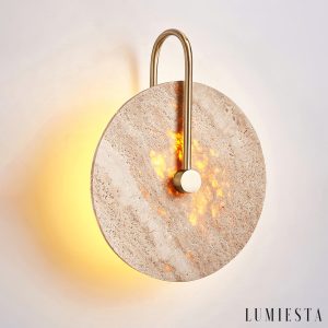 Cordovia - Lampa wisząca travertynowa, złota do salonu i jadalni, Ø25 x 32 cm