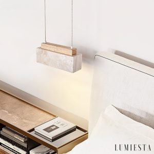 Crestava - Lampa wisząca trawertynowa, żółta z drewnem do jadalni, 23x7x10 cm