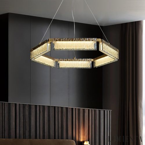 Żyrandol glamour mosiężny okrągły Domulux Ø70/91 cm - widok od przodu