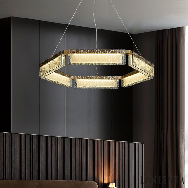 Domulux - Lampa sufitowa glamour, polerowany mosiądz do salonu, Ø70/91 cm