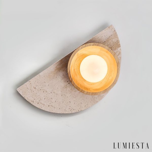 Etolanta - Kinkiet nowoczesny drewniany orzech trawertyn do salonu Ø17x35cm