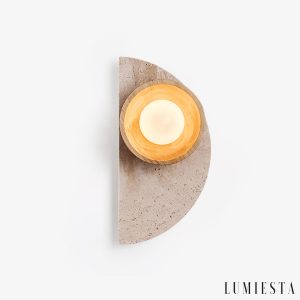 Etolanta - Kinkiet nowoczesny drewniany orzech trawertyn do salonu Ø17x35cm