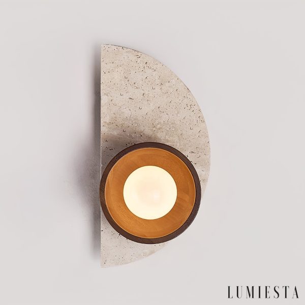 Etolanta - Kinkiet nowoczesny drewniany orzech trawertyn do salonu Ø17x35cm