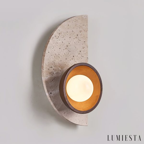 Etolanta - Kinkiet nowoczesny drewniany orzech trawertyn do salonu Ø17x35cm