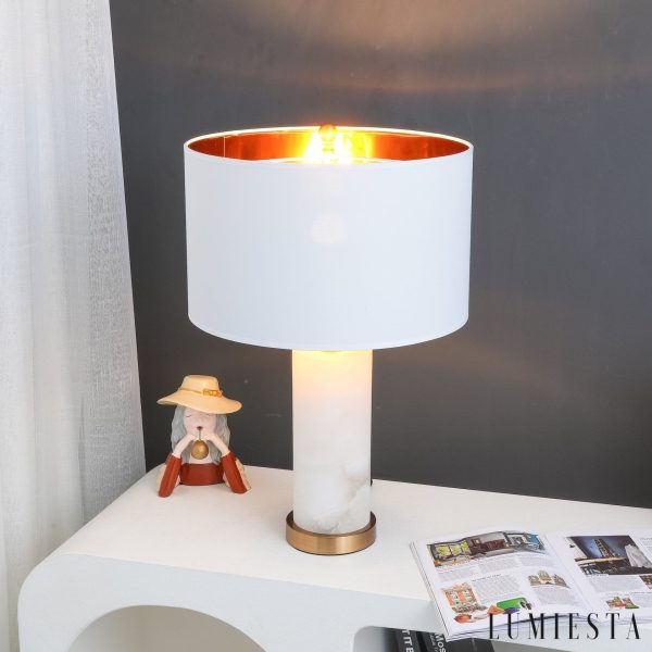 Etnalux - biała lampa stołowa alabastrowa z szerokim abażurem
