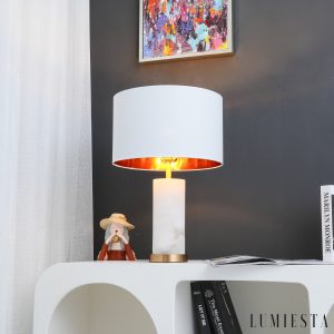 Etnalux - Lampa stołowa alabastrowa biała do salonu, Ø36 x 63 cm