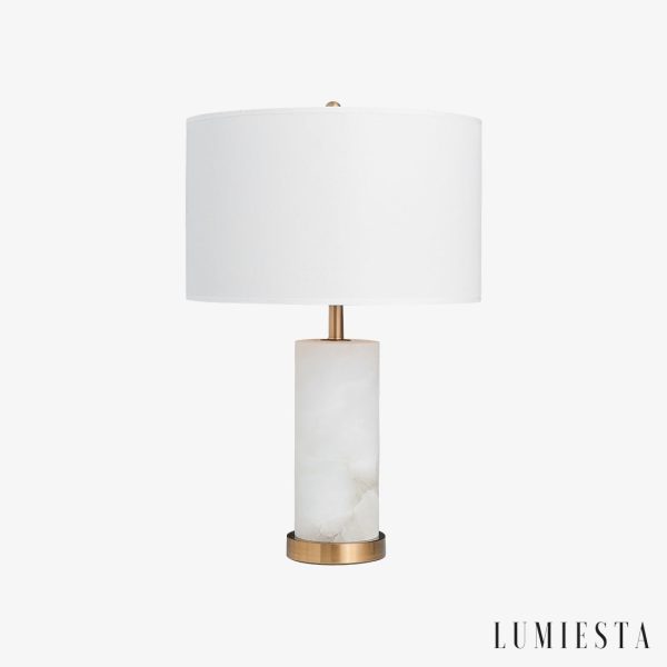 Etnalux - Lampa stołowa alabastrowa biała do salonu, Ø36 x 63 cm
