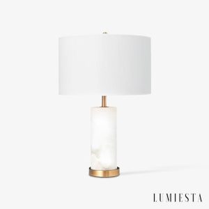 Etnalux - Lampa stołowa alabastrowa biała do salonu, Ø36 x 63 cm
