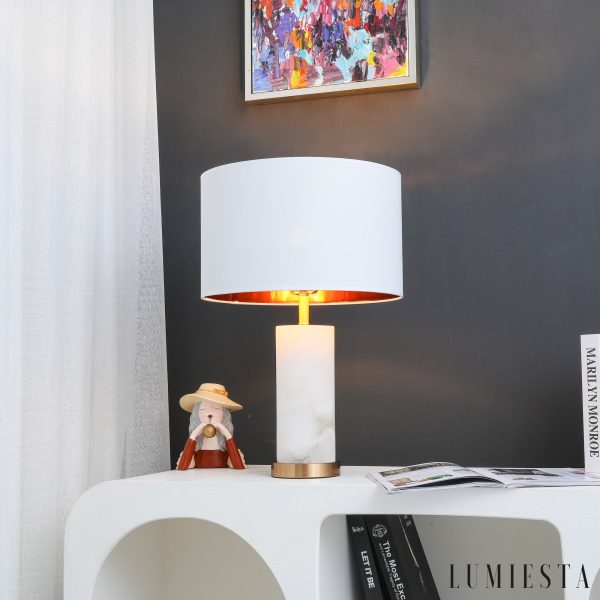 Etnalux - Lampa stołowa alabastrowa biała do salonu, Ø36 x 63 cm