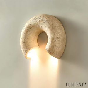 Triwiera - Kinkiet trawertynowy, nowoczesny, żółty do salonu, ∅19×22 cm