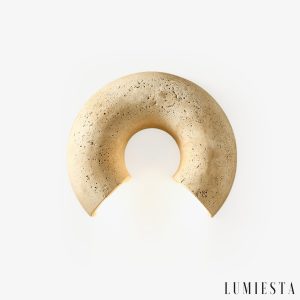 Triwiera - Kinkiet trawertynowy, nowoczesny, żółty do salonu, ∅19×22 cm