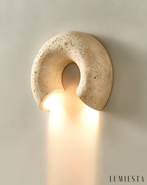 Triwiera - Kinkiet trawertynowy, nowoczesny, żółty do salonu, ∅19×22 cm