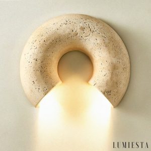 Triwiera - Kinkiet trawertynowy, nowoczesny, żółty do salonu, ∅19×22 cm