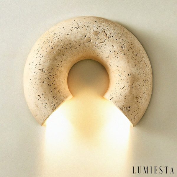 Triwiera - Kinkiet trawertynowy, nowoczesny, żółty do salonu, ∅19×22 cm