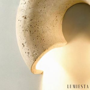 Triwiera - Kinkiet trawertynowy, nowoczesny, żółty do salonu, ∅19×22 cm