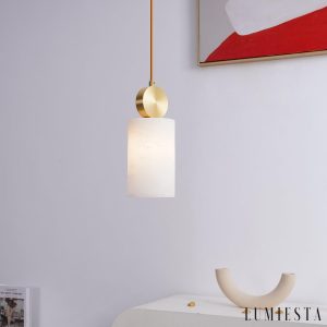 Etneris - Lampa wisząca alabastrowa mosiężna do salonu i jadalni Ø12 x 23/31 cm