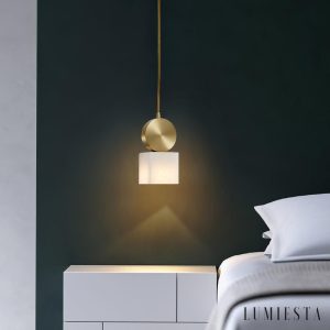 Etneris - Lampa wisząca alabastrowa mosiężna do salonu i jadalni Ø12 x 23/31 cm
