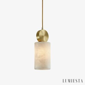 Etneris - Lampa wisząca alabastrowa mosiężna do salonu i jadalni Ø12 x 23/31 cm