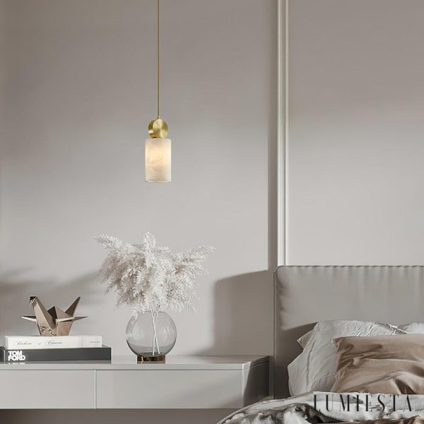 Etneris - Lampa wisząca alabastrowa mosiężna do salonu i jadalni Ø12 x 23/31 cm