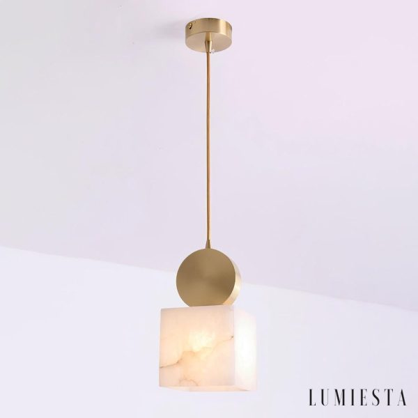 Etneris - Lampa wisząca alabastrowa mosiężna do salonu i jadalni Ø12 x 23/31 cm