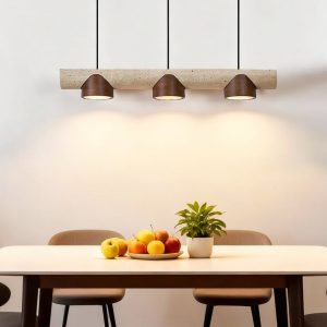 EtruriaX - Lampa wisząca trawertynowa żółta z orzechem, nad stół Ø80xH10 cm