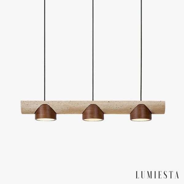 EtruriaX - Lampa wisząca trawertynowa żółta z orzechem, nad stół Ø80xH10 cm