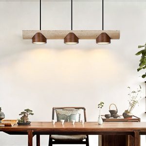 EtruriaX - Lampa wisząca trawertynowa żółta z orzechem, nad stół Ø80xH10 cm