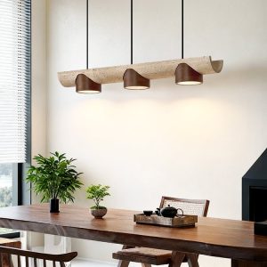 EtruriaX - Lampa wisząca trawertynowa żółta z orzechem, nad stół Ø80xH10 cm