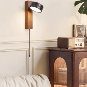 Ferraris - Kinkiet nowoczesny, drewno orzechowe i trawertyn, do salonu, 10x23 cm