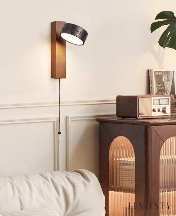 Ferraris - Kinkiet nowoczesny, drewno orzechowe i trawertyn, do salonu, 10x23 cm