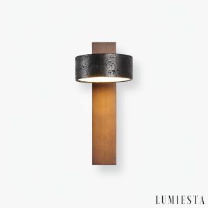 Ferraris - Kinkiet nowoczesny, drewno orzechowe i trawertyn, do salonu, 10x23 cm